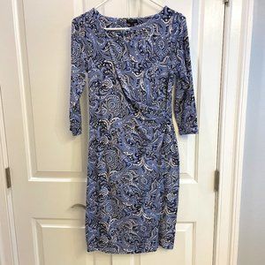NWOT Talbots Faux Wrap Dress, Paisley, Windsor Blue-Wht, Rayon, Sz Petite Small